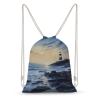 DJUETRUI Drawstring Bags Drawstring Backpack The Seaside Lighthouse Sports Gym Bag for Women Men Sports Sackpack