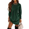 Womens Long Sleeve Casual Dress Crewneck Loose Solid Color Flowy Shift Ruched Mini Tunic Dresses Plain T-Shirt Dress (XX-Large,Dark Green) view 1