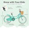 COSTWAY Kids Bike, 18 Inch Toddlers Bike with Kickstand, Training Wheels, Adjustable Seat & Handlebar, Hand & Coaster Brakes, Basket, Bell, Kids Bicycle for Girls Boys Aged 3-8 Years Old, Green view 4