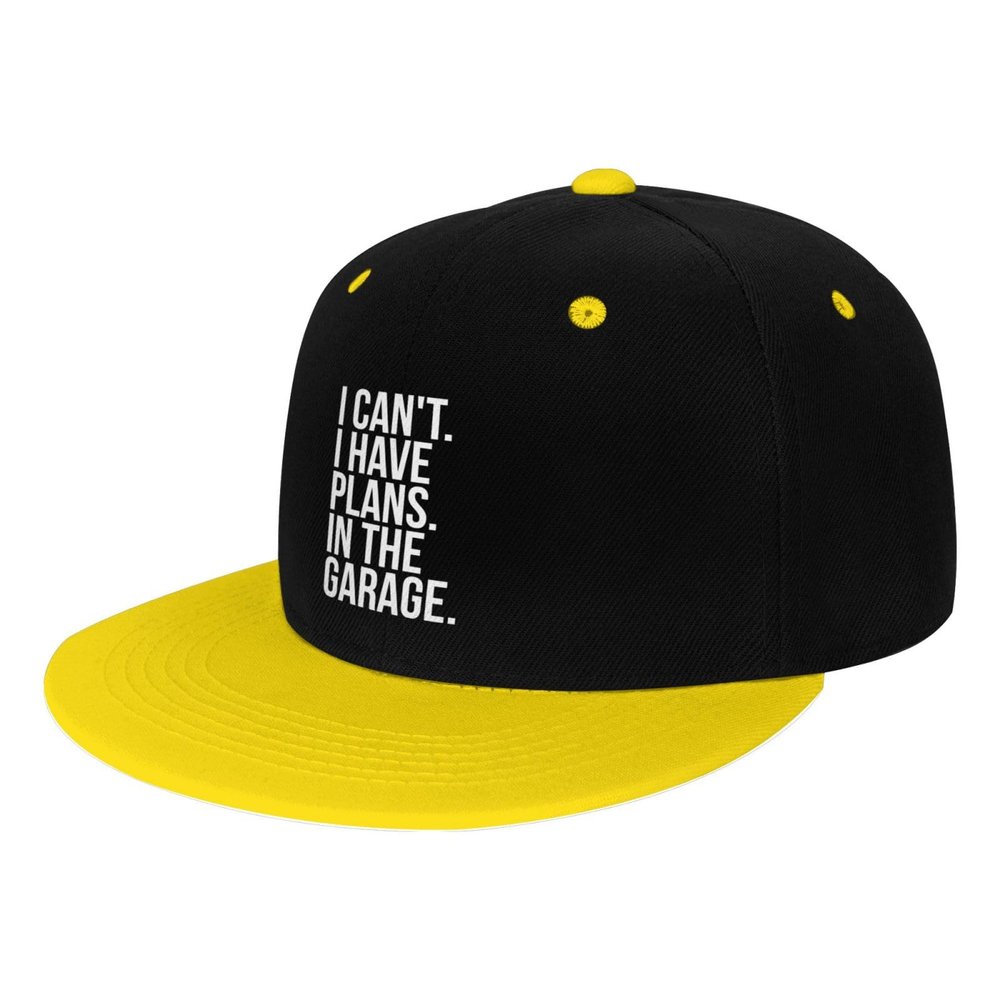 I Cant I Have Plans in The Garage Flat Brim Hat Kids Fashion Hip Hop Adjustable Flat Bill Hat Yellow
