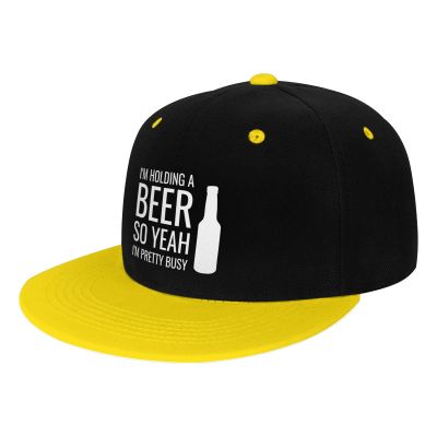 I'm Holding A Beer So Yeah I'm Pretty Busy Snapback Hat Child Fashion Hip Hop Adjustable Flat Bill Hat Yellow