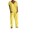 NineFit Basics Summer Jumpsuits for Women 2024 V Neck Pull On Rompers Baggy Solid Color One Piece Onesie Wide Leg Overall Cap Sleeve Casual Rompers Harem Pants with Pockets(01-Yellow,Large) view 1
