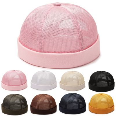 Men Women Solid Brimless Cap Mesh Quick Drying Adjustable Breathable Sport Outdoor Hats Hip Hop Cap (Beige, One Size)