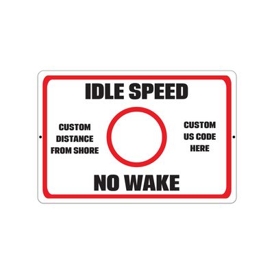 Idle Speed No Wake Aluminum Sign with Reflective Vinyl, Personalized Distance, Made in USA (Red & White, 18x12 Inches)