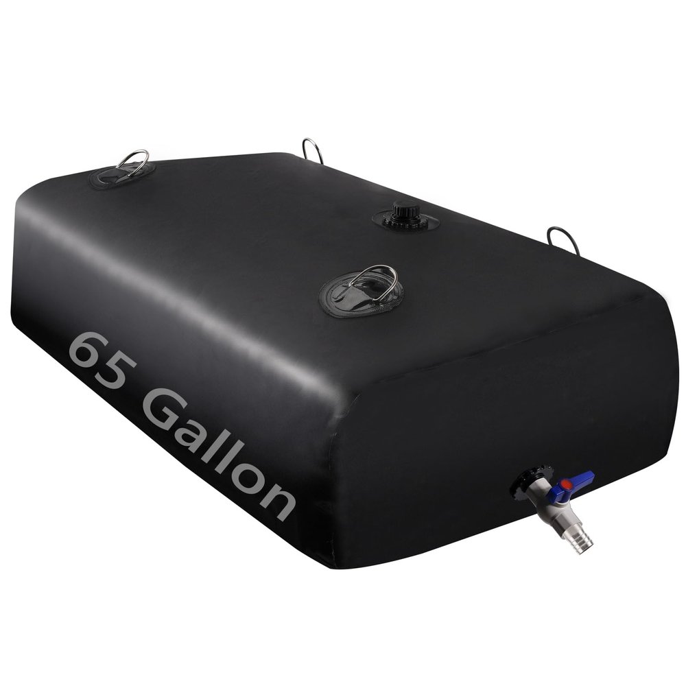 LOFTANK 65 Gallon Portable Water Storage Tank, Large Bladder Container With 3/4" PVC Spigot Overflow Kit for Camping, Garden, Emergency - Black