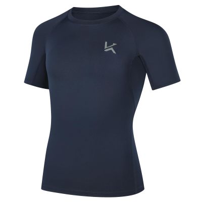 Konrunppy Boys Compression Shirts Short Sleeve Youth Kids Football Basketball Undershirt Qucik Dry Athletic Workout T-Shirt (Navy,Large)