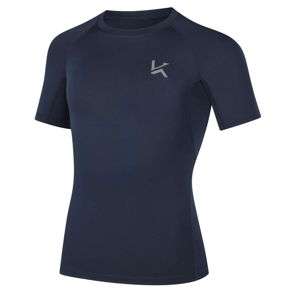 Konrunppy Boys Compression Shirts Short Sleeve Youth Kids Football Basketball Undershirt Qucik Dry Athletic Workout T-Shirt (Navy,Large)