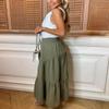BIWTUP Womens Flared Sheering Maxi Skirt Ladies A Line Pleated Elasticated Waist Long Skirt with Pocket Khaki view 3