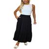 BIWTUP Womens Flared Sheering Maxi Skirt Ladies A Line Pleated Elasticated Waist Long Skirt with Pocket Black view 1