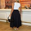 BIWTUP Womens Flared Sheering Maxi Skirt Ladies A Line Pleated Elasticated Waist Long Skirt with Pocket Black view 4