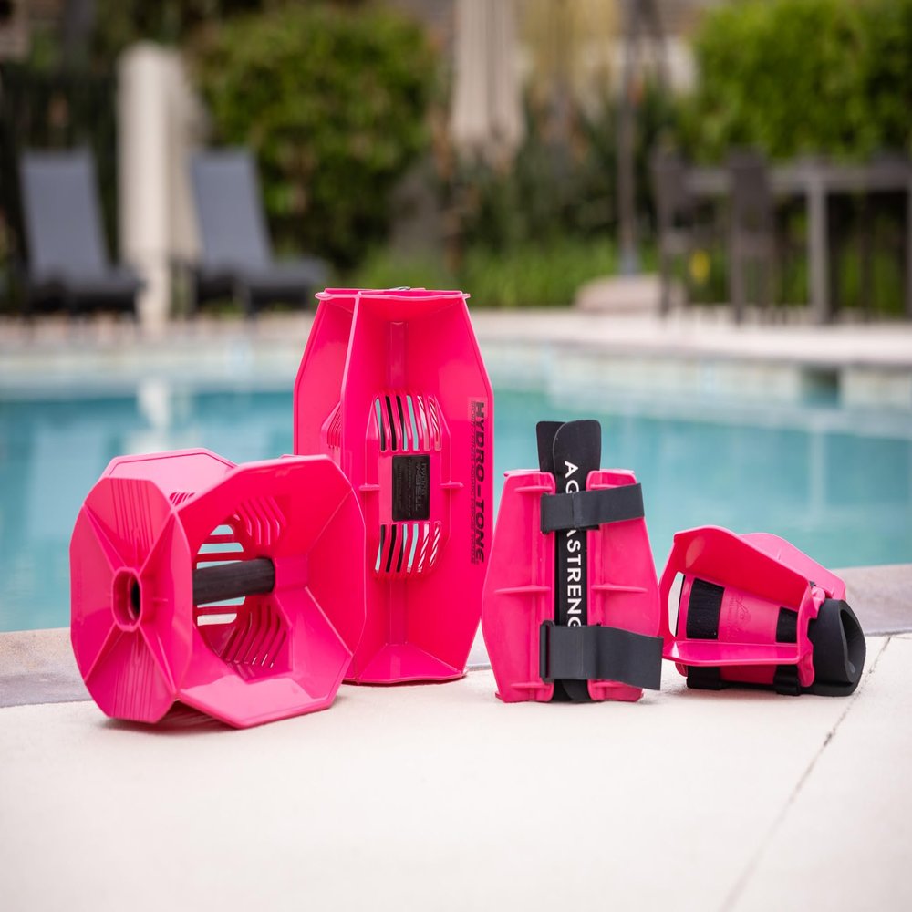 Aquastrength Hydro-Tone Total Body Pool Exercise System | Isokinetic Functional Water Weights | Build Muscle - Easy on Joints | Water Aerobics | Quick Start Guide (Pink)