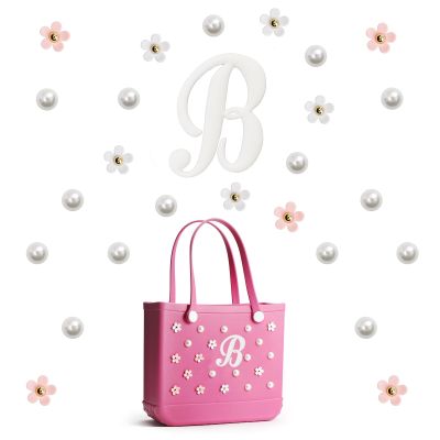 SANUIU Flower Letter Charms Accessories for Rubber Bag, Insert Decorative Flower Charms for Rubber Bag Beach Totes