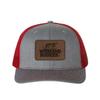 TeesAndTankYou Weekend Hooker Fishing Mesh Back Trucker Cap Engraved Faux-Leather Patch Adjustable Hat Heather Gray/Red view 1