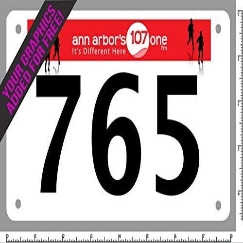 RACE NUMBERS 4.5"x8" official competitor custom tyvek bib numbers - set of 100, any series between 1 and 10,000 - add your free color logo or graphic! - tyvek tear proof and water proof