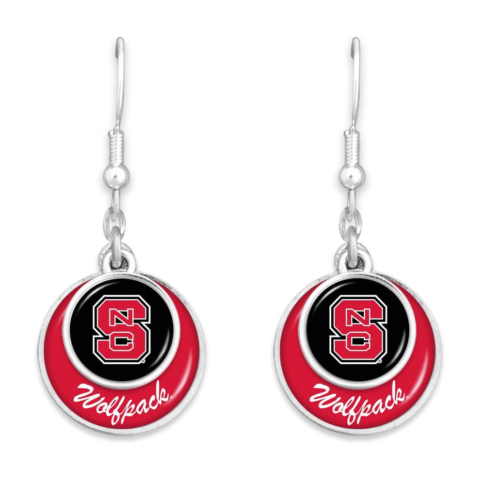 From the Heart North Carolina State Wolfpack Stacked Disk Earrings Jewelry Gift Licensed NC State NCSU, Silver