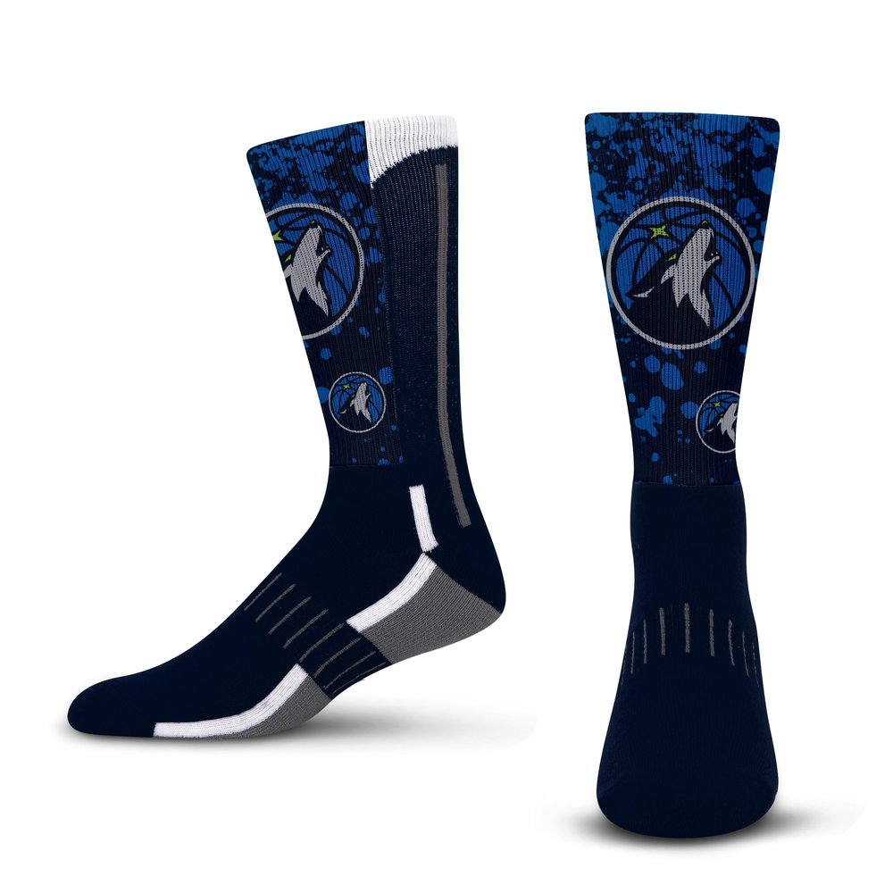For Bare Feet NBA MINNESOTA TIMBERWOLVES Splatter Logo Crew Sock Size Large
