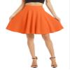 EXCHIC Women's Casual Stretchy Flared Mini Skater Skirt Basic A-Line Pleated Midi Skirt (L, Orange) view 3
