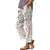 Akivide Women's Floral Cropped Linen Pants Summer Elastic Waist Straight Leg Casual Beach Trousers with Pockets