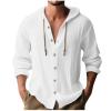 NineFit Basics Cotton Linen Hoodies For Men Drawstring Hooded Button Down Beach Hippie Shirt Casual Lightweight Long Sleeve Blouse White, Medium view 1