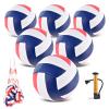 6 Pack Volleyballs Official Size 5, Soft Bulk Recreational Volley Balls with Pump and Net Bag for Indoor Outdoor Beach Pool Water Sand Game Training Match Gift for Beginner Women, Red Navy Blue Blue view 1