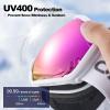 Odoland Snow Ski Goggles S2 Double Lens Anti-Fog OTG Windproof UV400 Eyewear for Men, Women and Youth-Skiing Snowboarding, Mirror REVO Pink vlt 23% view 3