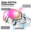 Odoland Snow Ski Goggles S2 Double Lens Anti-Fog OTG Windproof UV400 Eyewear for Men, Women and Youth-Skiing Snowboarding, Mirror REVO Pink vlt 23% view 4
