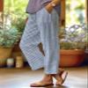 Akivide Women's Floral Cropped Linen Pants Summer Elastic Waist Straight Leg Casual Beach Trousers with Pockets view 2