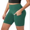 ODODOS 8" Tummy Control Biker Shorts for Women with Pockets High Waist Running Workout Athletic Yoga Shorts, Dark Green, Large view 1