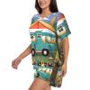 Happy Camper Women'S Pajama Set Soft Short Sleeve Top With Pants Shortwear Sleepwear Pajamas Black view 2
