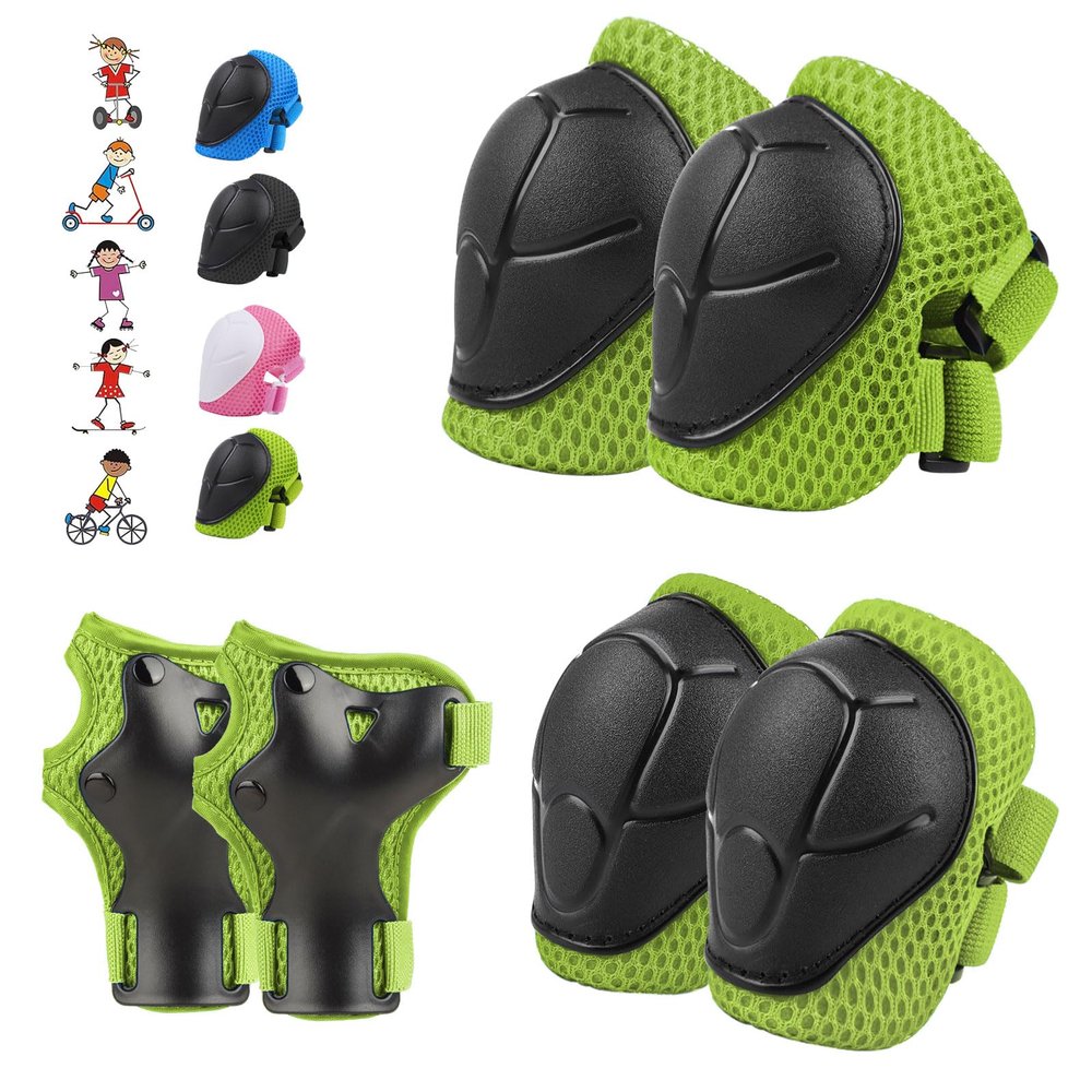 6PCS Kids Protective Gear Set, Knee Pads for Kids 3-10 Years Old, Toddler Elbow Pads, Wrist Guards, Skating Cycling Bike Rollerblading Scooter, Upgraded & Durable Material, Boys, Girls,Youth, Green