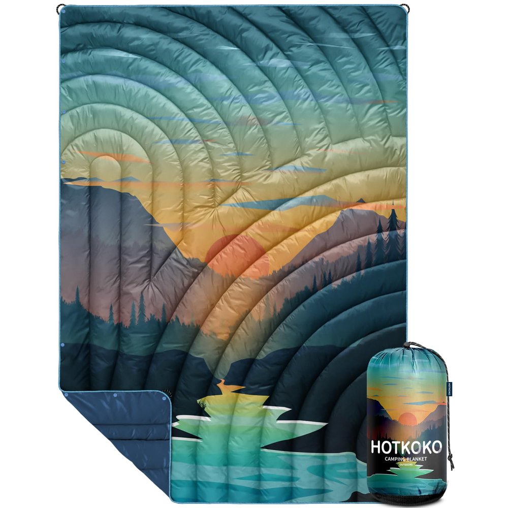 hotkoko MINI Camping Blanket,Lightweight Puffy Printed Camping Blanket Packable Outdoor Blanket for Camping,Traveling, Stadium, Hiking, Picnics