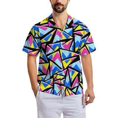 80s Shirts for Men 90s Hawaiian Short Sleeves Printed Casual Button Up Shirts Retro Costumes(80s90s-1-L)