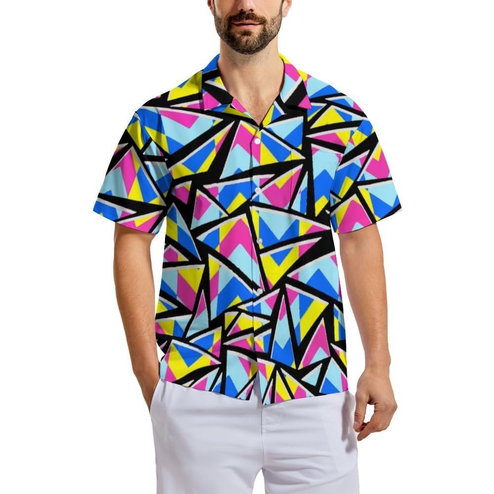 80s Shirts for Men 90s Hawaiian Short Sleeves Printed Casual Button Up Shirts Retro Costumes(80s90s-1-L)