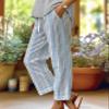 Akivide Women's Floral Cropped Linen Pants Summer Elastic Waist Straight Leg Casual Beach Trousers with Pockets view 2