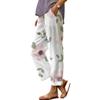 Akivide Women's Floral Cropped Linen Pants Summer Elastic Waist Straight Leg Casual Beach Trousers with Pockets view 1