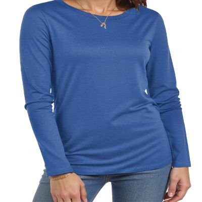 Long Sleeve Shirts for Women Crew Neck Basic Tee Fashion Womens Tops Light Blue