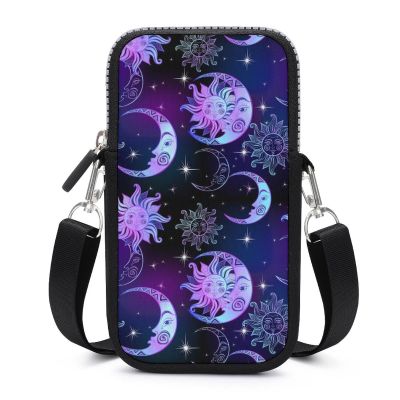 CWECVWE Men's Small Crossbody Cellphone Wallet Bag, Wallet Purses, Fashion Travel Bag With Adjustable Strap Compatible with Trippy Sun Moon Stars