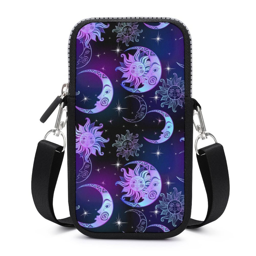 CWECVWE Men's Small Crossbody Cellphone Wallet Bag, Wallet Purses, Fashion Travel Bag With Adjustable Strap Compatible with Trippy Sun Moon Stars