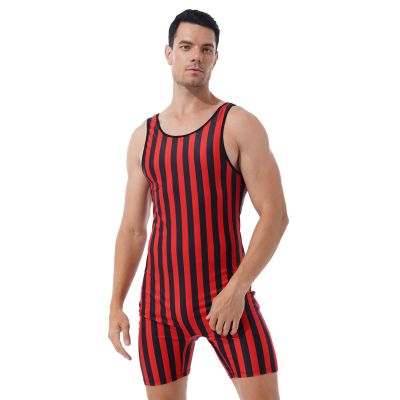 Linjinx Men's One Piece Swimsuit Bikini Water Sports Super Speed Dry Charm Muscle Bodysuit Jumpsuit Red&Black Medium