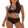AI'MAGE Women's High Waisted Bikini Sets Tummy Control Swimsuits 2026 Two Piece Bathing Suits Color Block HalterSwim Suits, Black, XXL view 1