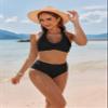 AI'MAGE Women's High Waisted Bikini Sets Tummy Control Swimsuits 2026 Two Piece Bathing Suits Color Block HalterSwim Suits, Black, XXL view 2