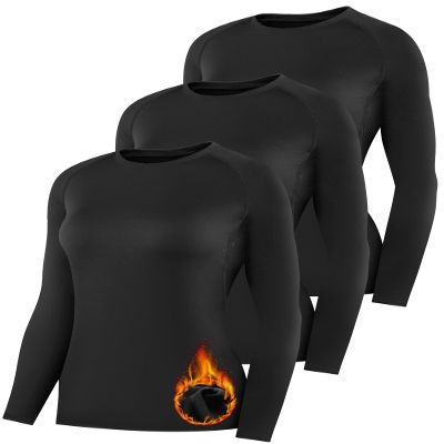 HovSiyla 3 Pack Womens Thermal Compression Long Sleeve Shirts Fleece Lined Tops Crew Neck Slim Fit Base Layer Ladies Underwear 3 Black Small