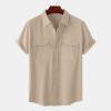 Mens Casual Linen Shirts Short Sleeve Button Down Tees Spread Collar Plain Tshirts Blouses Summer Vacation Beach Tops Beige view 2