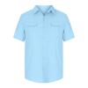 Mens Casual Linen Shirts Short Sleeve Button Down Tees Spread Collar Plain Tshirts Blouses Summer Vacation Beach Tops Light Blue view 3