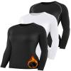 HovSiyla 3 Pack Womens Thermal Compression Long Sleeve Shirts Fleece Lined Tops Crew Neck Slim Fit Base Layer Ladies Underwear 1 Black 1 Black(Grey Line) 1 White Small
