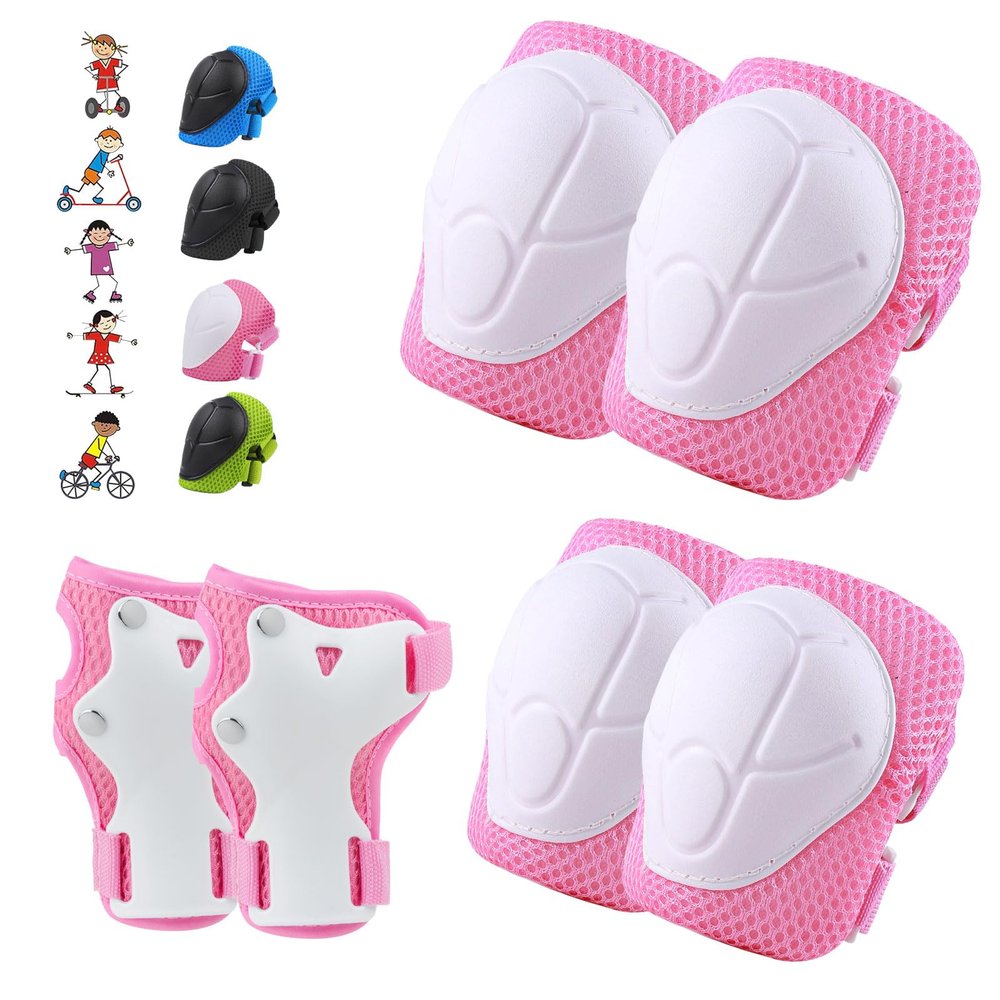 6PCS Kids Protective Gear Set, Knee Pads for Kids 3-10 Years Old, Toddler Elbow Pads, Wrist Guards, Skating Cycling Bike Rollerblading Scooter, Upgraded & Durable Material, Boys, Girls,Youth, Pink