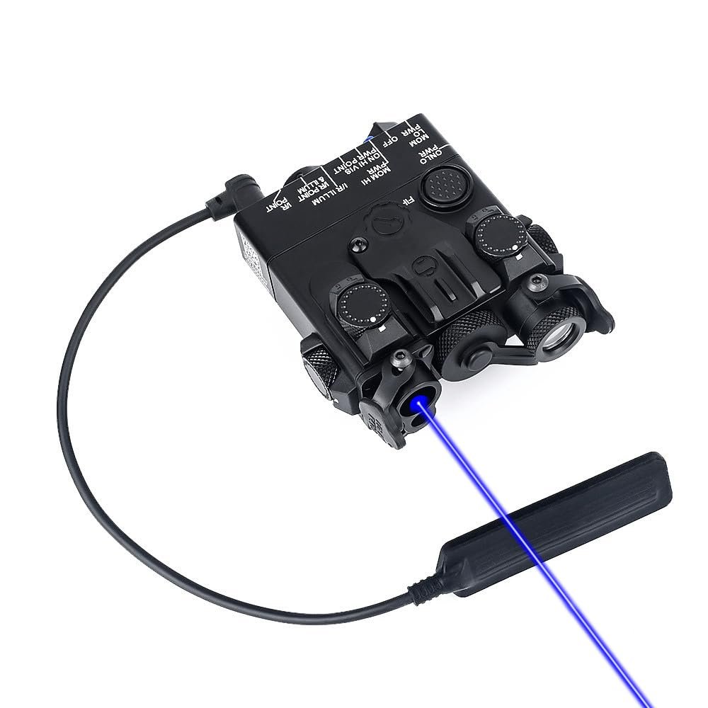 Red/Green/Blue Laser Sight + Strobe/Momentary/Constant Modes Whitelight LED 160 Lumens Flashlight with IR LaserMetal DBAL-A2 Box Laser Sightswith Pressure Switchfor 20mm Rail(Blue Laser)