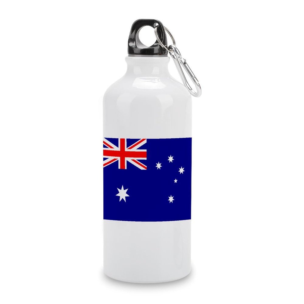 JuneLucky Australia Flags National Flag Water Bottle with Carabiner Clip & Sport Top Tumbler for Car Office Exercise Picnic Camping Hiking Outdoor Activities,White Aluminum Sport Water Bottles 20 oz