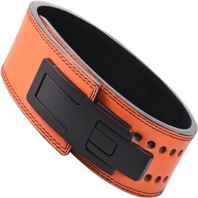 PITIKI Weightlifting Adjustable Lever Belt 13MM Men's Squat Deadlift Leather Waist Support Power Weightlifting Lever Buckle Fitness Accessories (BROWN, S: 70-85cm(27.56-33.46inch))