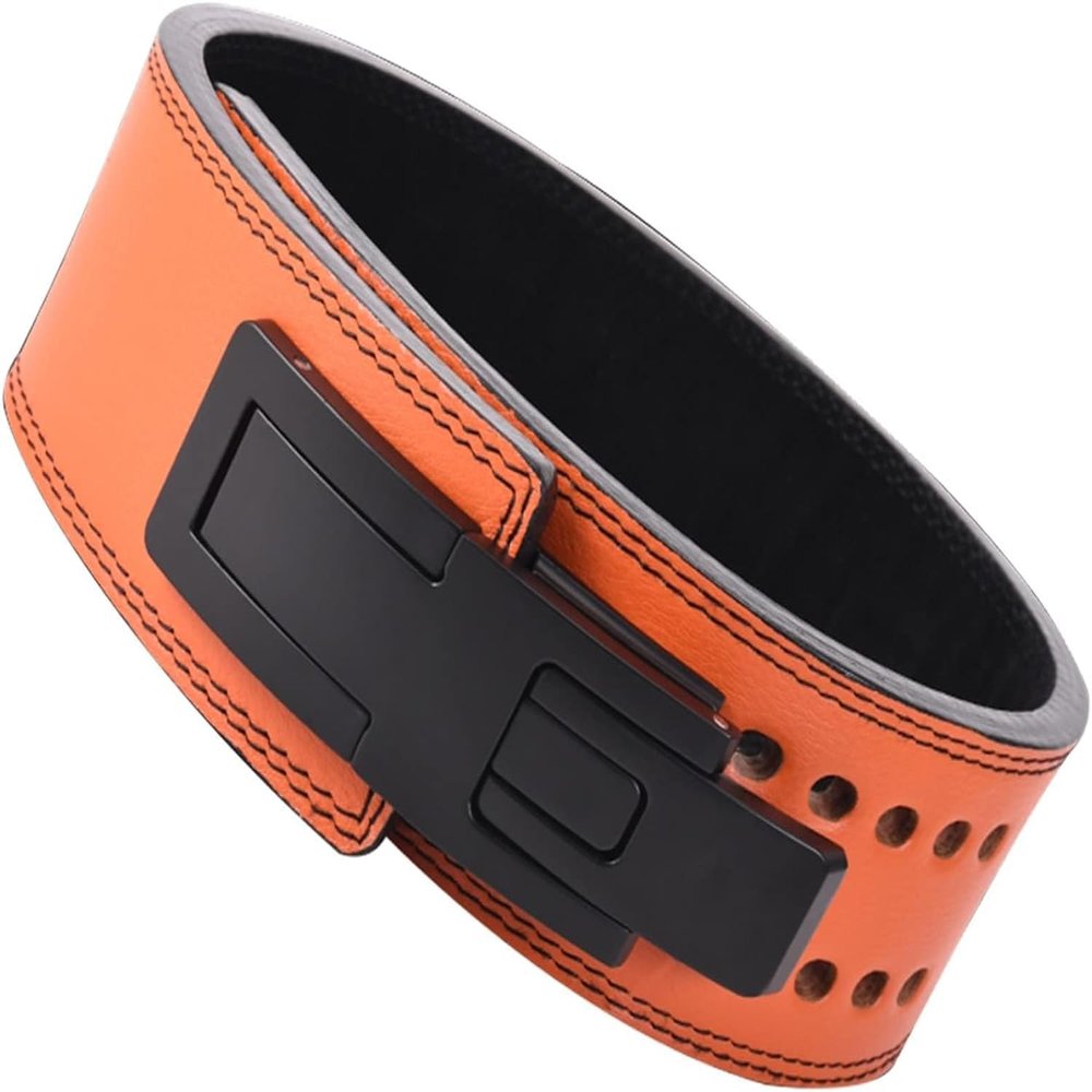 PITIKI Weightlifting Adjustable Lever Belt 13MM Men's Squat Deadlift Leather Waist Support Power Weightlifting Lever Buckle Fitness Accessories (BROWN, S: 70-85cm(27.56-33.46inch))